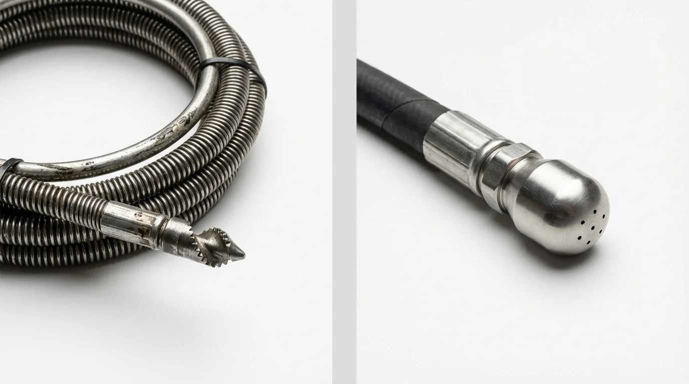 Drain snake cable and hydro jetting nozzle used for drain cleaning in Nocatee, FL