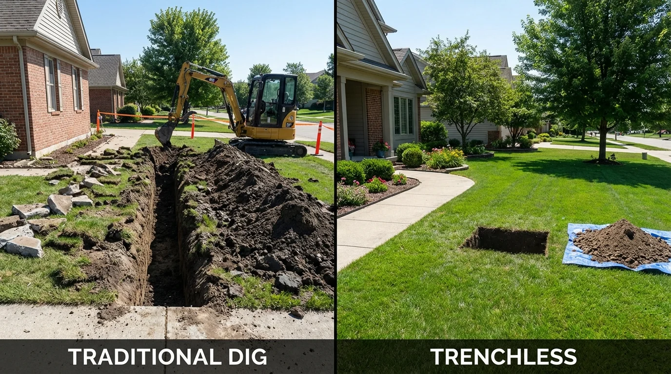 Trenchless sewer repair with minimal yard damage versus traditional excavation in Nocatee, FL